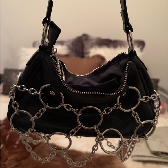 Dolls Kill Black and Silver Chain Shoulder Bag - Picture 2 of 3